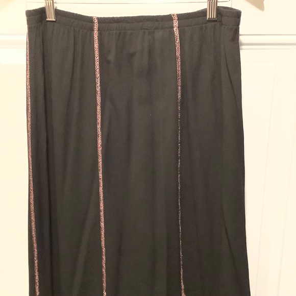 tommy n loulou vintage black maxi skirt x-large floral flare hem modest whimsy - Picture 2 of 15
